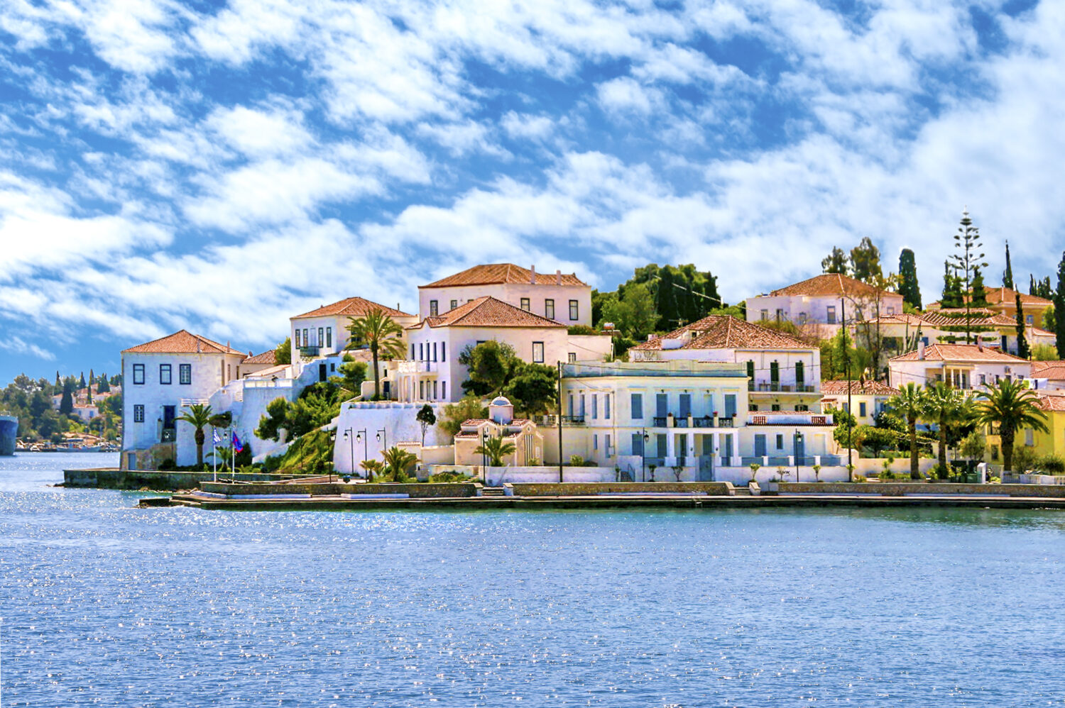 Buildings of Spetses island on Saronic gulf near Athens. Ideal travel destination for quiet vacations . Greece